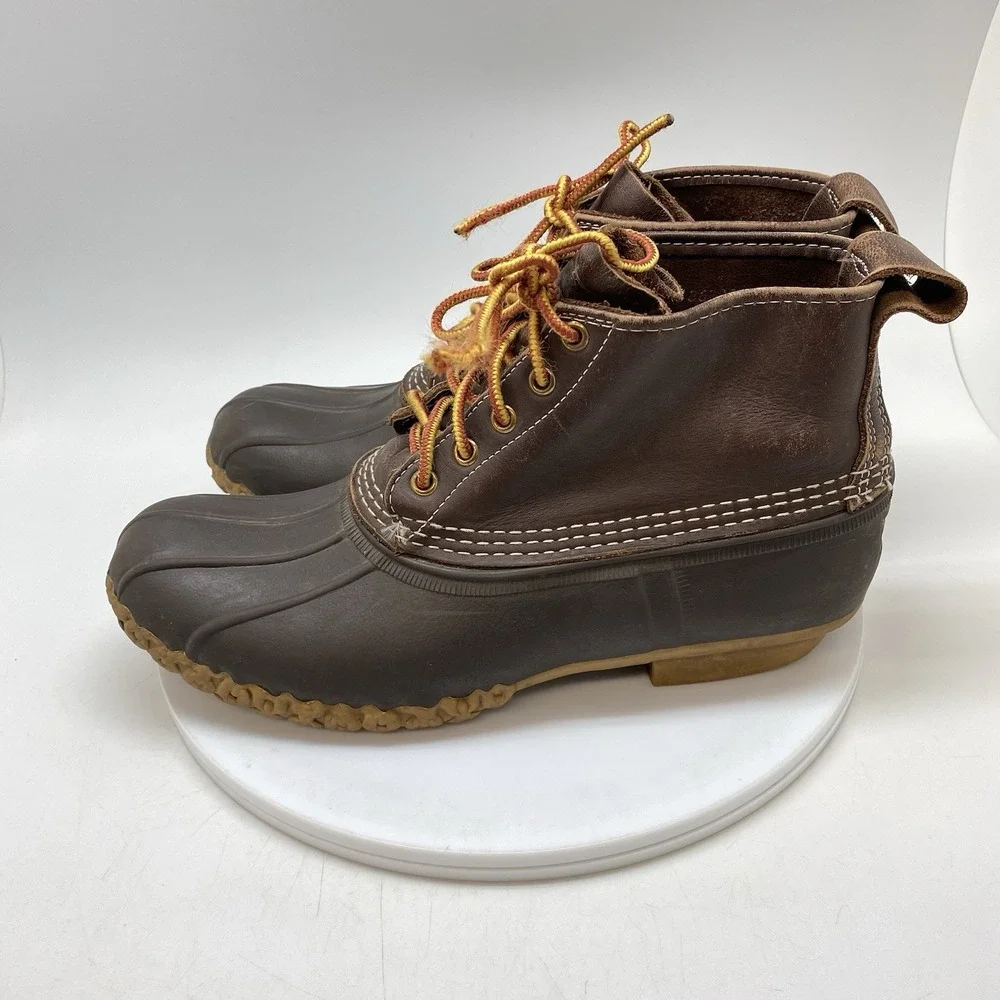 LL Bean Bean Boots Mens 9 M Brown Leather Duck Boot Laces Waterproof USA